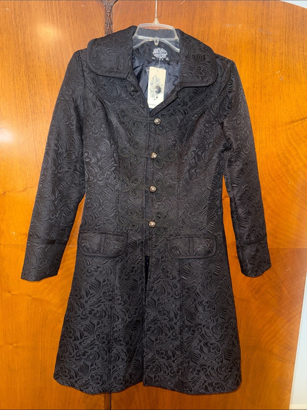 Women's Black Brocade  Steampunk Long Coat